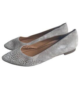 Vionic Carmela Perforated Suede Flats Women's 9 Taupe Point Toe Orthotic Support
